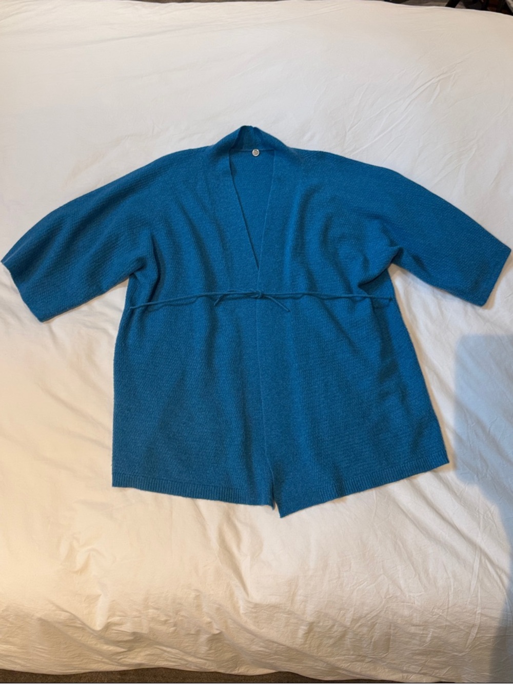 Margaret O'Leary Teal Open-Front Knit Cardigan